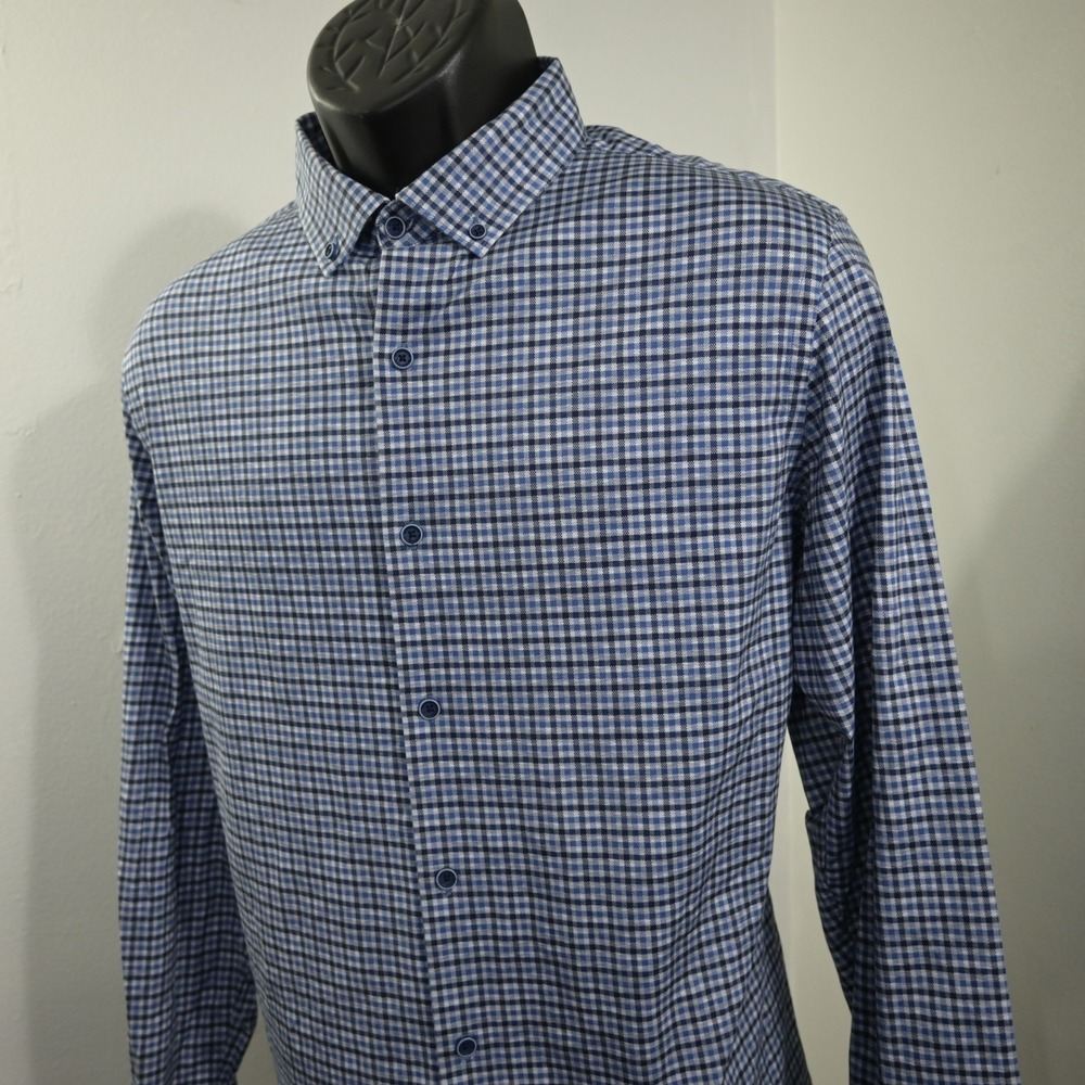 Bugatchi OoohCotton Tech Dress Shirt Mens Size Large Plaid Long Sleeve Stretch